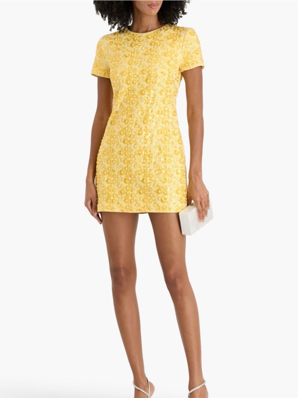 Simkhai Clove Beaded Short Sleeve Mini Dress Buttercream Yellow